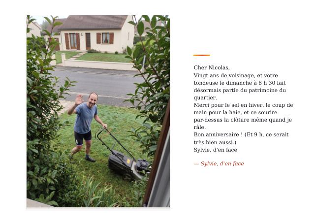 Page 4 du carnet : le mot écrit de Sylvie, d'en face, et sa photo (image générée)