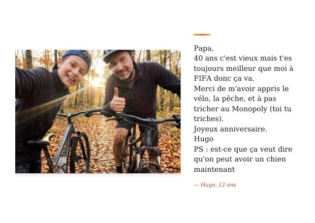 Page 5 du carnet : le mot écrit d’Hugo, 12 ans, et sa photo (image générée)