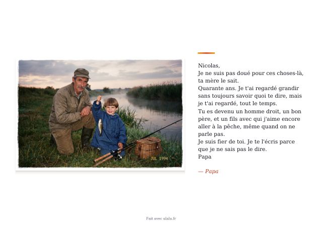 Page 6 du carnet : le mot écrit de Papa et sa photo (image générée)